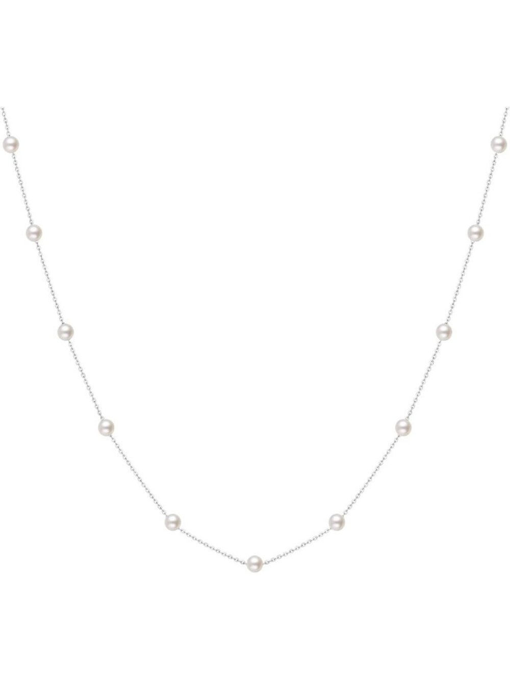 Elegant Pearl Station Necklace for Women - 925 Sterling Silver, 4-5MM Beads